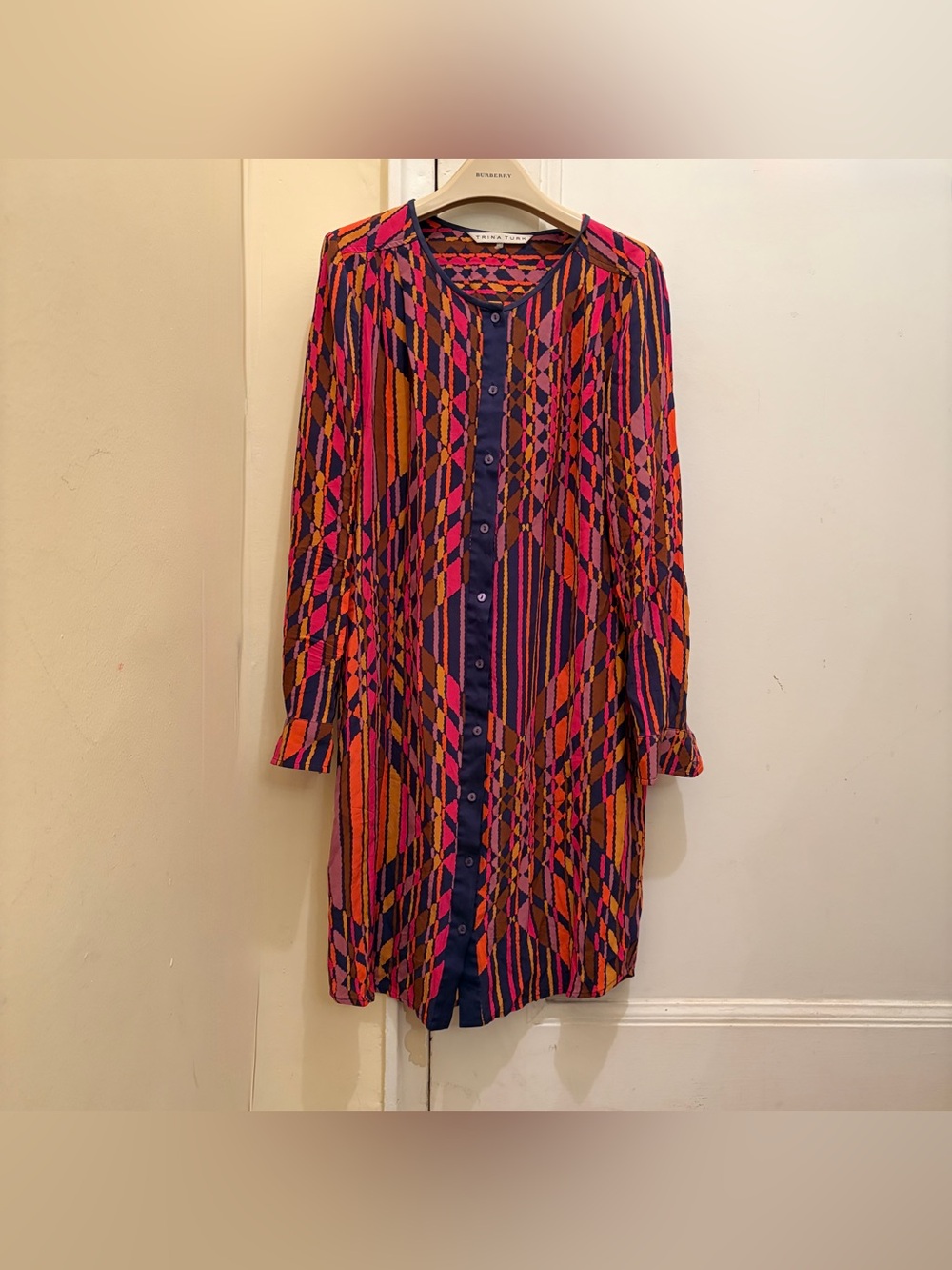Trina Turk 100% silk dress, size 6, mixed geometric prints